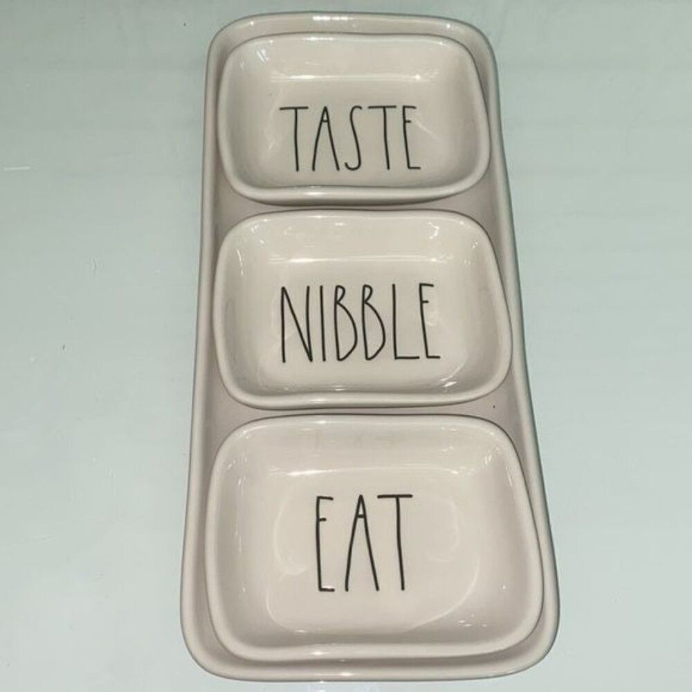 RAE DUNN White Ceramic Taste Nibble Eat Platter & Dish Set of 4
